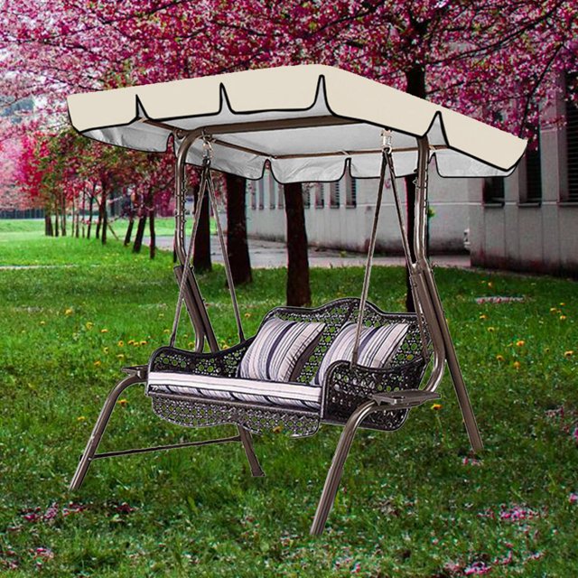 OUNONA Weather Resistant Beige Swing Canopy Cover Replacement with Adjustable Ropes for Patio Use
