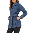 thumbnail image 4 of INSPIRE CHIC Vestes en Jean pour Femmes Manches Longues Taille à Nouer Boutonnée Veste en Denim Décontractée TP Bleu Moyen, 4 of 8