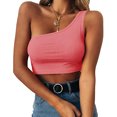 thumbnail image 1 of Women's Sleeveless Crop Tops Sexy One Shoulder Strappy Tees Basic Crop Tank Tops(Pink,XXL), 1 of 5