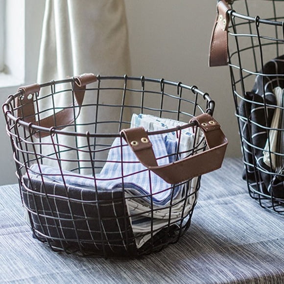 Veeogra Big Sale,Storage Bins,Storage Basket,Round Wire Basket With Handles Black Dirty Clothes Basket Dirty Clothes Storage Basket Art Retro Dirty Sundries Basket L,Storage Box,Black