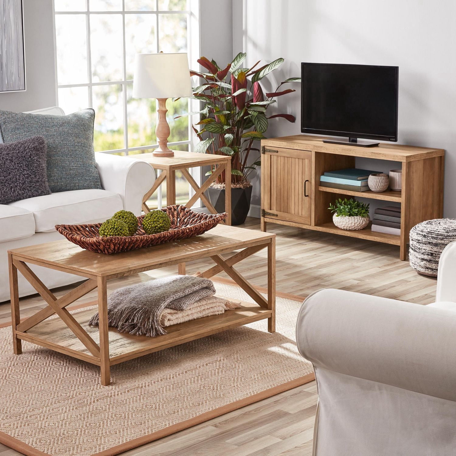 Mainstays Farmhouse End Table, Rustic Weathered Oak