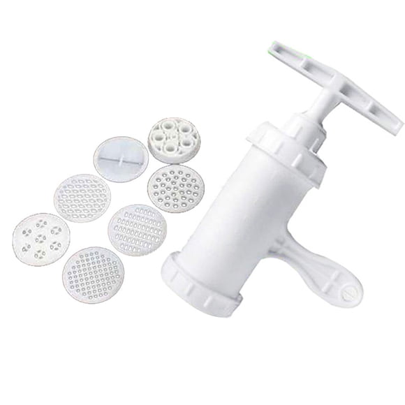 Household Mini Manual Noodle Maker Press Machine Pasta Noodle Maker for Home (Press Noodle Machine + 7pcs Molds White)