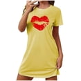 thumbnail image 2 of Sakmal Robe de Maison Moomoo pour Femmes Courte Jaune Légère Grande Taille Robe de Nuit à Manches Courtes Imprimé Cœur Chemises de Nuit pour Femmes, 2 of 5