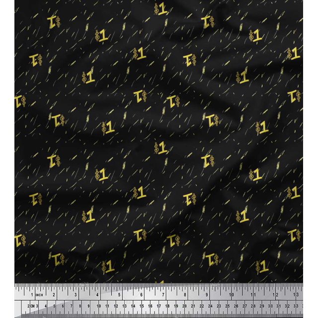 Soimoi Black Rayon Fabric Abstract & Dollar Symbol Printed Fabric 1 Yard 56 Inch Wide