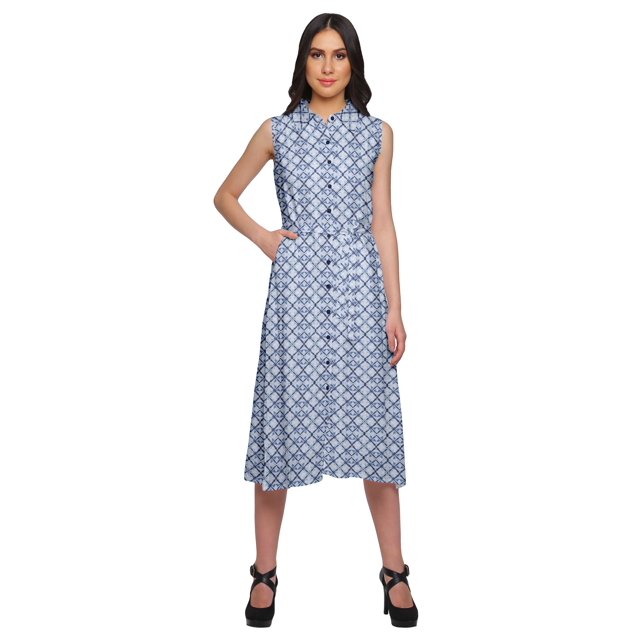 Moomaya Robe Décontractée Boutonnée à Col à Revers Imprimé avec Ceinture en Tissu Ajustable