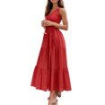 thumbnail image 4 of Robe Longue Femme Décontractée Taille Évasée Sans Manches Plissée Midi Fête Danse Plage Vacances Bureau Mode Été Rouge S, 4 of 8