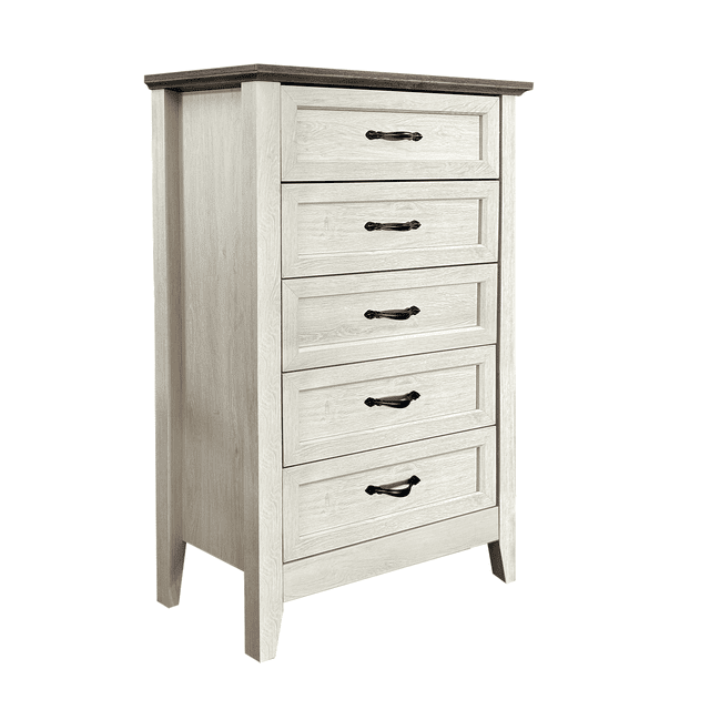 Commode Style Ferme, Commode Rustique en Bois à 5 Tiroirs pour Garde-Robe, Haute Commode avec Larges Poignées en Métal, Organisateur de Commodes pour Salon, Entrée, Chambre