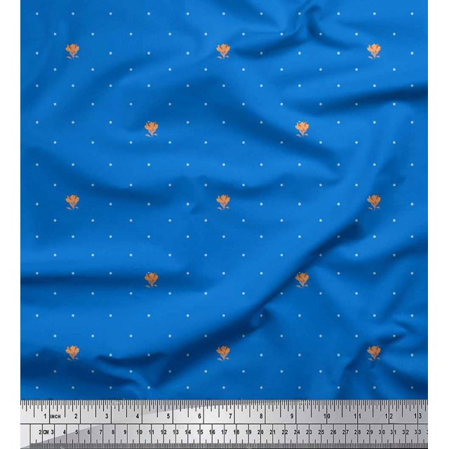 Soimoi Rayon Crepe Fabric Artistic Flower & Dots Fabric Prints by Yard 46 Inch Wide
