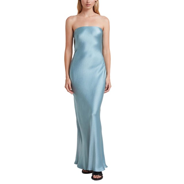 Faithtur Nouvelle Mode Femmes Robe Sans Manches Couleur Unie Bustier Élégant une Pièce, Robe de Banquet de Mariage Cocktail