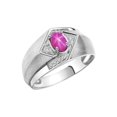 thumbnail image 3 of RYLOS Mens Rings Sterling Silver Ring 6X4MM Oval Shape Gemstone & Diamond Ring Star Ruby July Birthstone Rings For Man Silver Rings, Size 11, 3 of 7