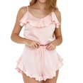 thumbnail image 4 of B91xZ Pyjamas pour Femmes Col en V Lingerie Aguichant Satin Pyjama Ensemble Cami Shorts, Rose P, 4 of 4