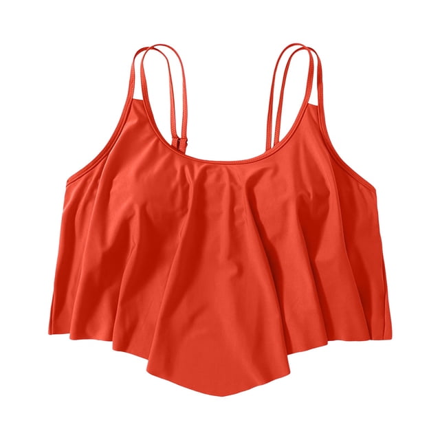 Women's Bikini Tops Full Coverage Tankini Top Double Layer Swim Bras Flounce Bathing Suit Tops With Ruffled