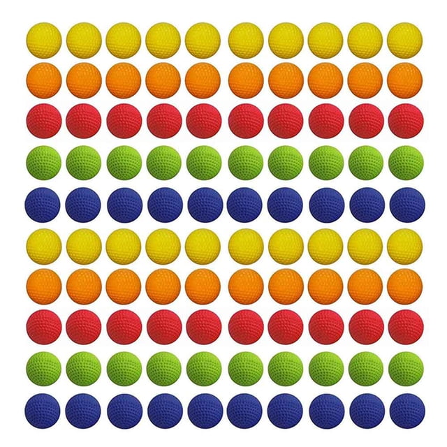 100pcs Toy Gun Bullet Balls for Rival Apollo Zeus Refill Toys, featuring lightweight EVA material in a multicolour assortment of red, blue, yellow, green, and orange. Designed for approach and full shot practice, these foam balls are safe for use around furniture and glass. Includes 100 refill balls compatible with Rival Apollo Zeus blasters.