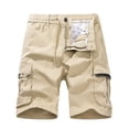 thumbnail image 1 of Men Casual Solid Zipper Button Pockets Elastic Waist Cropped Cargo Shorts(Khaki,L), 1 of 8