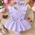thumbnail image 4 of Gupgi Bébé Fille Côtelée Robe d'Été Solide Volants Combinaison Sans Manches Combinaison Combinaison avec Bandeau, 4 of 7