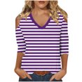 thumbnail image 2 of RXIRUCGD T-shirt Uni à la Mode pour Femme, Manches 3/4, Col en V, Haut Décontracté, Violet, Taille : S, 2 of 5