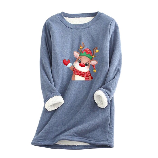 Hauts à Col Haut pour Femmes Automne et Hiver Mode Décontractée Tempérament Peluche Chaude sous-Couche Imprimé de Noël Pull Manches Longues Col Rond Long Pulls de Noël pour Femmes