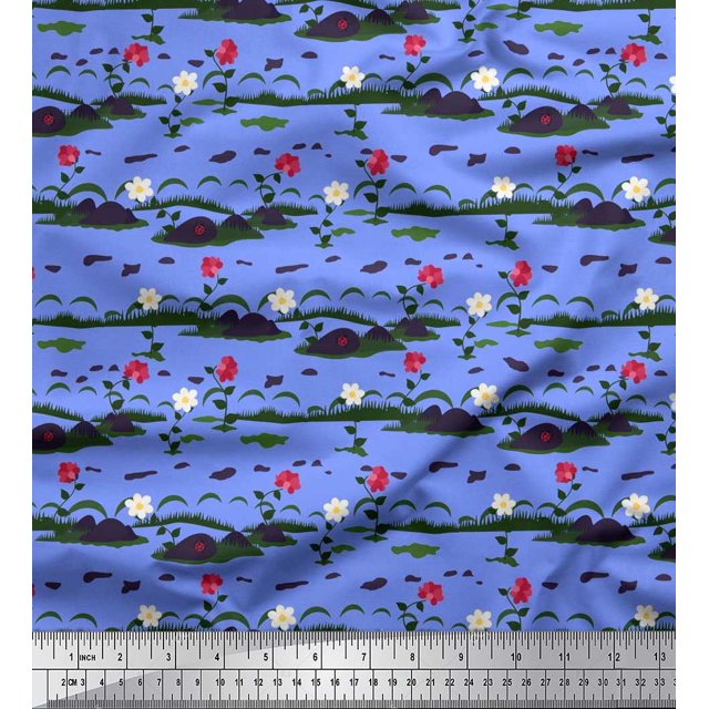 Soimoi Poly Georgette Fabric Insect,Leaves & Floral Artistic Decor Fabric Printed Yards 42 Inch Wide