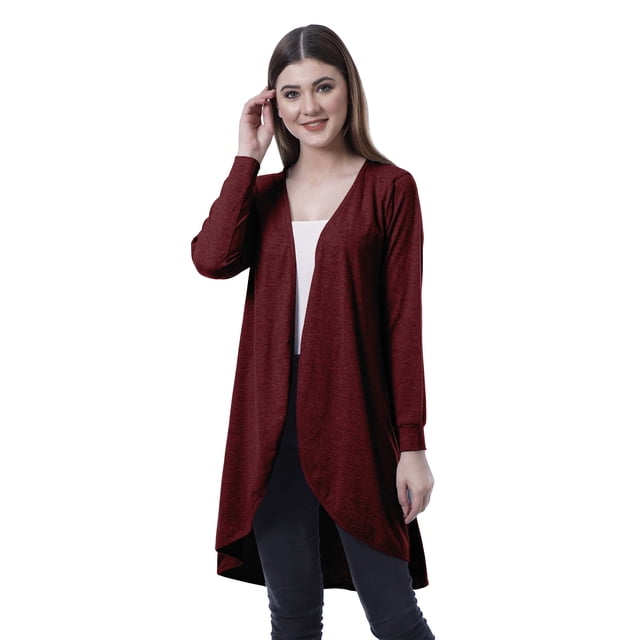 Moomaya Cardigan d'Été Long en Coton pour Femmes à Manches Longues, Style Hi-Lo, Ourlet Arrondi