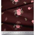 thumbnail image 3 of Soimoi Red Rayon Fabric Leaves & Pink Floral Printed Fabric 1 Yard 56 Inch Wide, 3 of 3