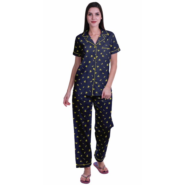Moomaya Pyjamas Imprimés pour Femmes Ensembles de Détente Pj Coton Tenue de Nuit Décontractée