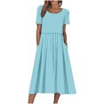 thumbnail image 2 of Robes d'Été pour Femmes 2025 Zeophrasy Robe de Vacances Décontractée pour Femmes, Fête, Quotidien, Plissée, Col Rond, Unie, Manches Courtes, avec Poche, Liquidation à Moins de 5, 2 of 9