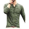 thumbnail image 1 of Haut Homme Col Rond Bouton Homme Automne Chemisier Basique Manches Longues Décontracté Coupe Ajustée T-Shirt, Vert, m, 1 of 5