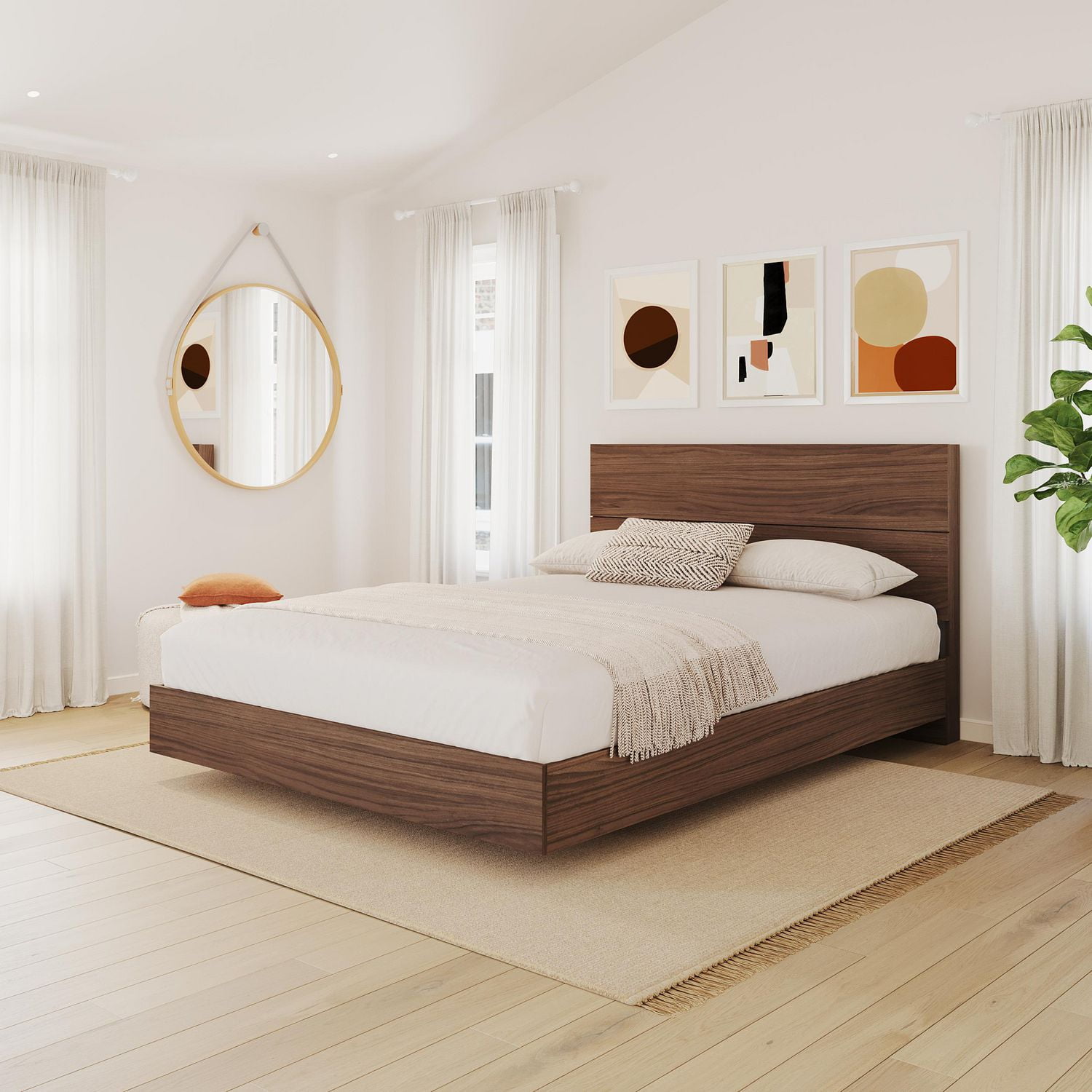 Grand lit plateforme Alibi de Nexera en noyer
