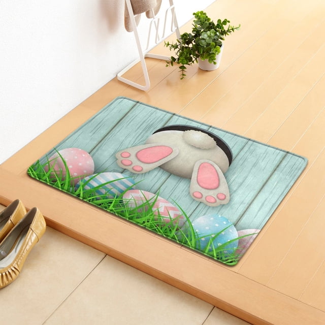 Easter Day Door Mat - Durable Front Door Mat - Bath Rug Super Absorbent Quick Dry - Rubber Backing Non Slip Washable Bathroom Floor Mats -Green 16x24 IN