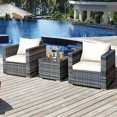 thumbnail image 2 of Patiojoy 3-Piece Patio Wicker Conversation Set Bistro Rattan Sofa Chair with Washable Cushion White, 2 of 10