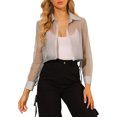 thumbnail image 1 of INSPIRE CHIC Chemisier à Manches Longues en Maille Transparente avec Col Pointu pour Femmes TP Gris, 1 of 7
