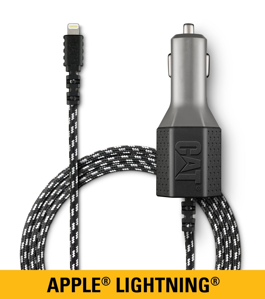 Cat Mobile Accessories 4.8amp Car Charger with USB Port and 6ft Braided Nylon Apple Certified Lightning Cord