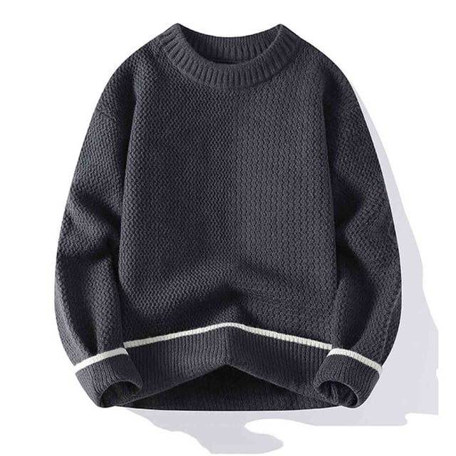 TIMIFIS Chandail Épais Décontracté pour Homme à Col Rond, Manches Longues, Chandail Extensible Ample, Couleur Unie, pour l'Automne et l'Hiver, Hauts Stylés