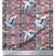 thumbnail image 1 of Soimoi Moss Georgette Fabric Floral Damask & Stork Bird Printed Fabric 1 Yard 42 Inch Wide, 1 of 3