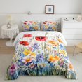 thumbnail image 2 of Poppy Flowers Comforter&nbsp;Set Boho Floral King Bedding Set,Jungle Plant Down Comforter Botanical Leaves Quilt Set,Country Butterfly Rustic Home Decor, 2 of 7
