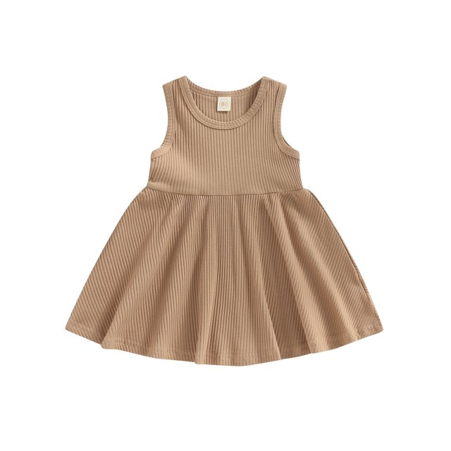 Faithtur Bébé Enfants Robe de Fille, Sans Manches Cou Solide Robe d'Été A-Ligne pour Tous les Jours Occasionnels