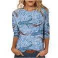 thumbnail image 2 of Hauts à Manches 3/4 pour Femmes Été T-shirt Imprimé de Mode pour Femmes Blouse à Manches 3/4 Col Rond Hauts Décontractés Blouses Grande Taille en Liquidation, 2 of 5