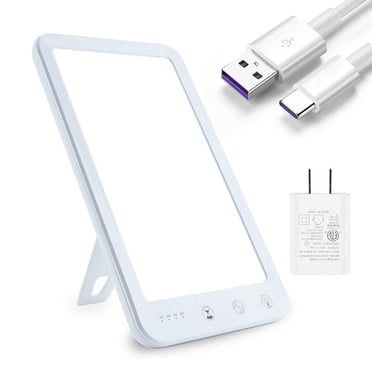 Lampe de Luminothérapie, Lumière de Luminothérapie Ultrafine Sans UV 10000 Lux, Commande Tactile avec 2 Températures de Couleur, 5 Niveaux de Luminosité Réglables, 4 Fonctions de Minuterie, Fonction Mémoire Blanc