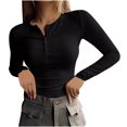 thumbnail image 1 of Yuyuzo Womens Long Sleeve Shirts Round Neck Buttons Solid Color Slim Fitted Basic Going out Tops, 1 of 7