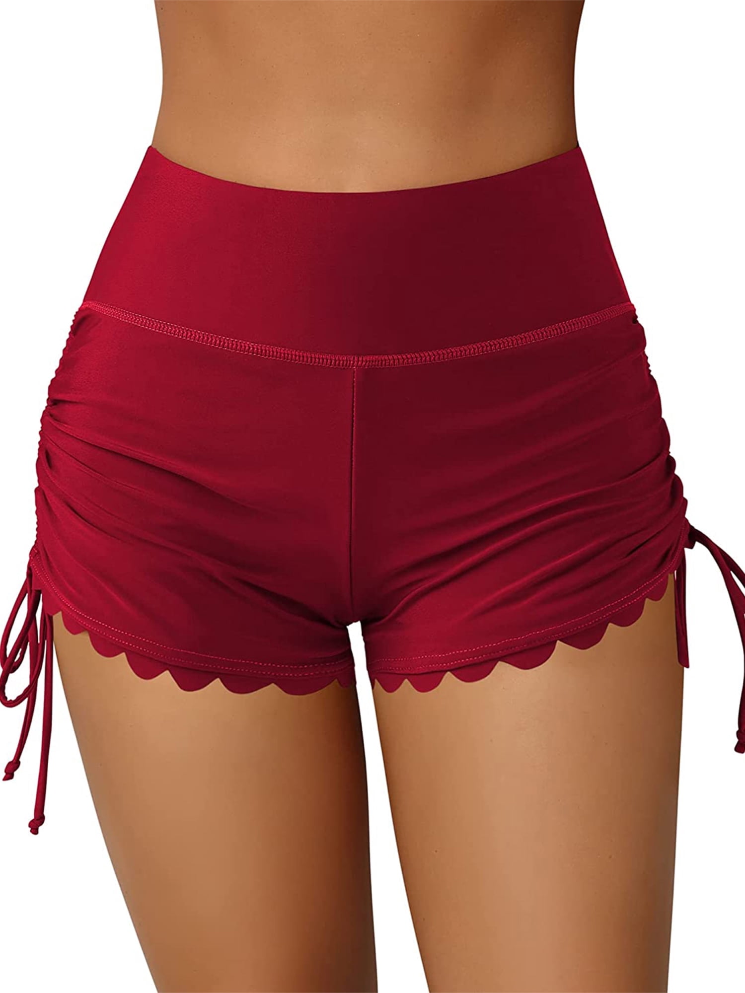 Gupgi Women Swim Shorts Solid Color High Waist Drawstring Slim Bottoms Swimming Trunks Summer Board Shorts