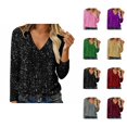 thumbnail image 1 of Hauts Scintillants pour Femmes 2026 Printemps à la Mode Manches Longues Col en V T-Shirt Décontracté à Paillettes Haut de Sortie Tenues de Rave, 1 of 8