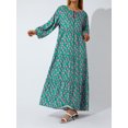 thumbnail image 3 of Kmbangi Robe Longue pour Femmes à Imprimé Géométrique, Col en V, Manches Longues Bouffantes, Coupe Ample, Robe Mode pour le Printemps et l'Été, 3 of 9