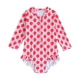 thumbnail image 1 of Kid Girls Rash Guard Swimsuit Striped Ruffle Sun Protection Long Sleeve Bathing Suits for Girls 4-5 Years, 1 of 6