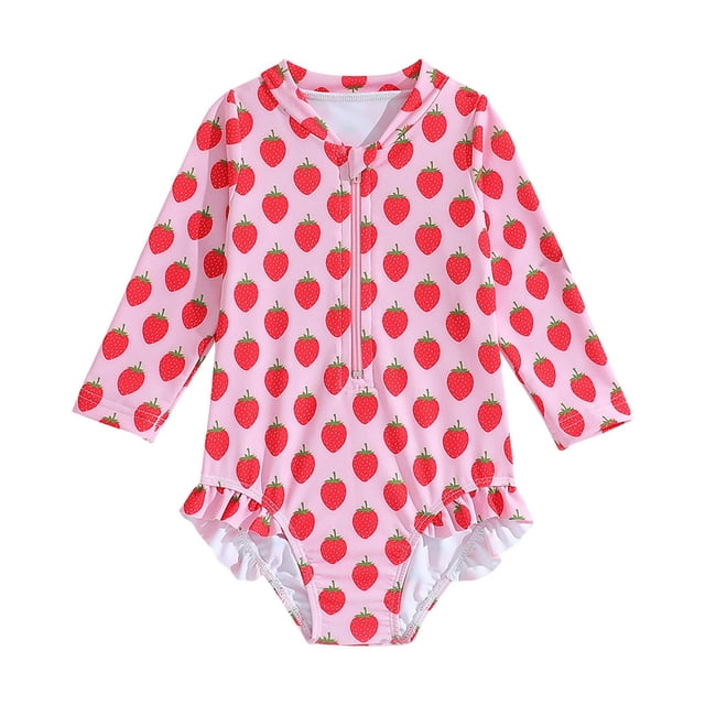 Kid Girls Rash Guard Swimsuit Striped Ruffle Sun Protection Long Sleeve Bathing Suits for Girls 4-5 Years