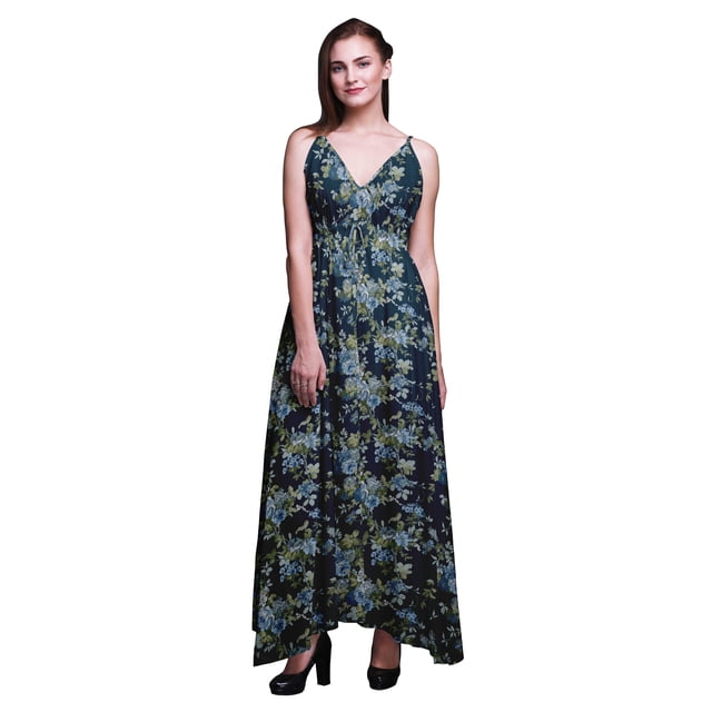 Bimba Robe de Plage Bohème Longue Sans Manches à Bretelles Imprimée Florale pour Femme - X-Grand