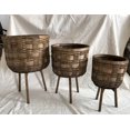 thumbnail image 1 of Set Of 3 Dark Brown Woven Wood Baskets With Tripod Legs Planters, 1 of 1
