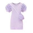 thumbnail image 2 of RXIRUCGD Robe Légère à Manches Courtes à Bulles Col Rond Couleur Unie pour Filles Petites et Moyennes (Violet, Taille: 7 Ans), 2 of 8