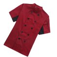 thumbnail image 1 of Chef Coat Short Sleeve with Buttons Pockets Cook Jacket Chic Cooking Work Wear Uniform Costume for Restaurant Hotel Cafe Kitchen Red L, 1 of 6