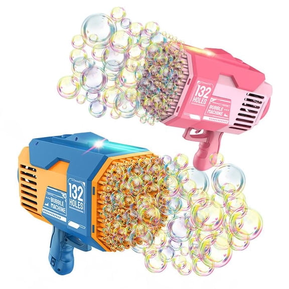 Tradeopia Handheld Bubble Machine with 132 Holes – Premium Bubble Maker Set, Includes Rechargeable Battery, Charging Cable, Bubble Liquid, and Tray – Assorted Colors and Styles