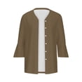thumbnail image 4 of VKOYWKM 3/4 Length Sleeve Womens Tops Trendy Eyelet Embroidery Tees Button Down V Neck Pullover Tops Solid Color Ruffle Bell Sleeve Tunic Blouses, 4 of 5